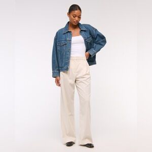 Abercrombie Sloane Tailored Wide Leg Curve Love Trousers Cream Stripe Size 32/14